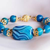 Damen Edelsteinarmband aus blauen gestreiften Achat Bild 2