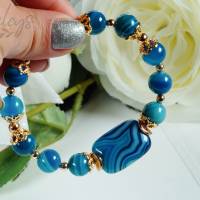 Damen Edelsteinarmband aus blauen gestreiften Achat Bild 4