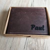 Gravierte Geldbörse Natur Leder Vintage Hellbraun oder Dunkelbraun - Geldbeutel / Portemonnaie / Brieftasche individuell Bild 1