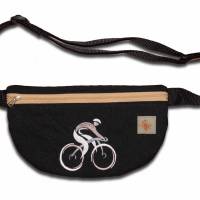 Bauchtasche Gürteltasche Hüfttasche Hip Bag Crossbody-Bag Tasche mit Stickerei Motiv Fahrradfahrer Handmade Bild 1