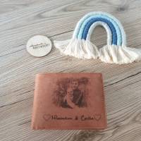 Gravierte Geldbörse Natur Leder Vintage Hellbraun oder Dunkelbraun - Geldbeutel / Portemonnaie / Brieftasche individuell Bild 1