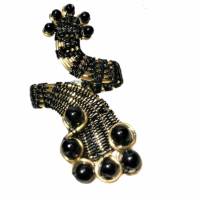 Ring verstellbar schwarz mit Onyx handgewebt Gothic im Spiralring goldfarben Bild 2