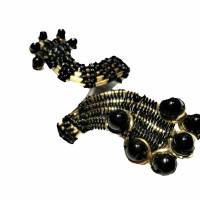 Ring verstellbar schwarz mit Onyx handgewebt Gothic im Spiralring goldfarben Bild 3