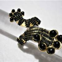 Ring verstellbar schwarz mit Onyx handgewebt Gothic im Spiralring goldfarben Bild 7