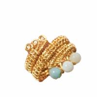Ring handgemacht Amazonit türkis mint pastell Spiralring wirework goldfarben boho Daumenring Bild 2