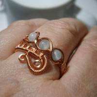 Ring handgewebt Aquamarin hellblau grau Spiralring Paisley Kupfer rosegoldfarben wirework Daumenring Bild 2