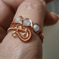 Ring handgewebt Aquamarin hellblau grau Spiralring Paisley Kupfer rosegoldfarben wirework Daumenring Bild 8