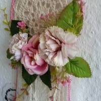 Boho Traumfänger, Dreamcatcher, Sonnenfänger, Wandbehang mit Spitze und Blumen in beige/rose Bild 3