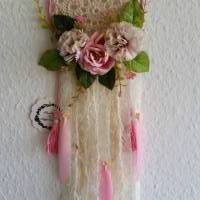 Boho Traumfänger, Dreamcatcher, Sonnenfänger, Wandbehang mit Spitze und Blumen in beige/rose Bild 5