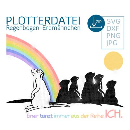 Plottdatei Erdmännchen, Regenbogen der Möglichkeiten, Plotterdatei für Folienplott, in 6 Varianten, als svg, dxf, png