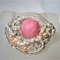 Ring rosa verstellbar handgefertigt mit pink Achat und Keshi rosa Unikat silberfarben Bild 4