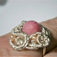 Ring rosa verstellbar handgefertigt mit pink Achat und Keshi rosa Unikat silberfarben Bild 5