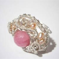 Ring rosa verstellbar handgefertigt mit pink Achat und Keshi rosa Unikat silberfarben Bild 6