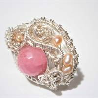 Ring rosa verstellbar handgefertigt mit pink Achat und Keshi rosa Unikat silberfarben Bild 8