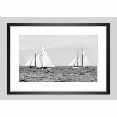 Wandbild Segelboote auf dem Meer 1901 Kunstdruck gerahmt 65x45 cm Regatta Nautik maritim Vintage, Historische Fotografie