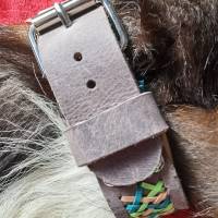 Hundehalsband, Büffelleder mit 3-farbiger Flechtung, natur, türkis, hellgrün (HH39) Bild 4