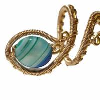 Ring mit Achat blau petrol gestreift handgewebt in goldfarben verstellbar Paisley boho Bild 1