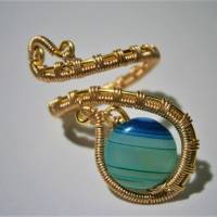 Ring mit Achat blau petrol gestreift handgewebt in goldfarben verstellbar Paisley boho Bild 7