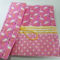 Rollmäppchen pink Flamingo für 28 lange und kurze Stifte Stifterolle Bild 1