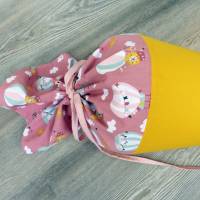 Schultüte Ballon mit Hasi 35cm/50cm/70cm, Geschwistertüte mit Namen, rosa/gelbe Zuckertüte, beplottete Kindergartentüte Bild 7