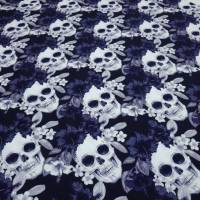 Baumwoll Jersey mit Totenköpfe Blumen Skulls marine blau grau weiß Helloween Skulls-Jersey made EU Meterware nähen Bild 2
