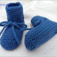 Babyschuhe in Blau, handgestrickt, Wolle (Merino) Bild 1