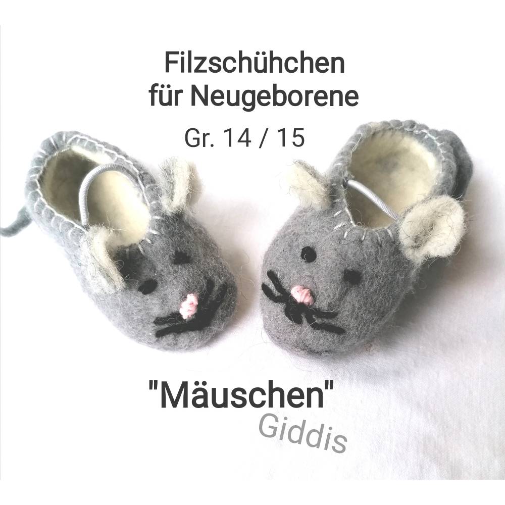 Baby Filzschuhe "Mäuse" - Neugeborene Gr. 14/15 Bild 1
