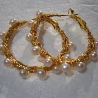 Perlenohrringe handgemachte Ohrringe weiß Perlen Creolen Brautschmuck boho Bild 4