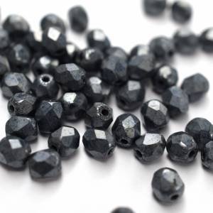 50 Matte Hematite böhmische Perlen 4mm, tschechische feuerpolierte facettierte Glasperlen DIY Glasschliff Bild 1