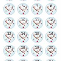 24 Sticker Etiketten Aufkleber, rund D= 4 cm , Adventskalender Zahlen, Zahlensticker, Weihnachten,  neu Bild 1