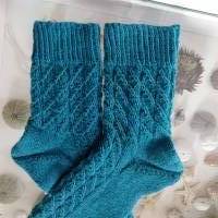 Socken handgestrickt mit tollem Muster Größe 36/37, petrol,  für SIE, IHN oder ES Bild 4