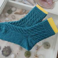 Socken handgestrickt mit tollem Muster Größe 36/37, petrol,  für SIE, IHN oder ES Bild 5