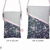 Handytasche Mini Umhängetasche grau Crossbag handmade aus Baumwollstoff 2 Fächer Farb- und Musterauswahl Bild 4