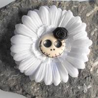 Einzelstück Haargummi  Skull  Blume Stoff Totenkopf weiss NACHTLEUCHTEND Bild 1