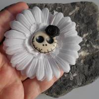 Einzelstück Haargummi  Skull  Blume Stoff Totenkopf weiss NACHTLEUCHTEND Bild 2