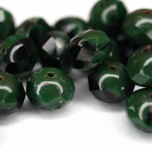 10 Black Green Picasso Rondelle böhmische Perlen 6x8mm, tschechische feuerpolierte facettierte Glasperlen DIY Glasschlif Bild 1