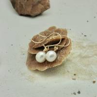 Echte weiße Perlen-Ohrhänger fast rund 9 x 9 mm als Hochzeitsschmuck, beste Qualität, fehlerfreie Haut Bild 4