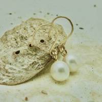 Echte weiße Perlen-Ohrhänger fast rund 9 x 9 mm als Hochzeitsschmuck, beste Qualität, fehlerfreie Haut Bild 5