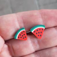 Ohrstecker Ohrringe Melone  aus Fimo witziger Ohrschmuck aus Polymer Clay Bild 4