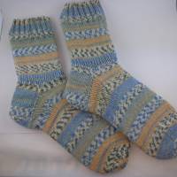Socken Wollsocken Stricksocken 40/41  blau und creme Bild 1