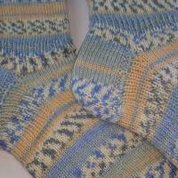 Socken Wollsocken Stricksocken 40/41  blau und creme Bild 4