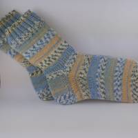 Socken Wollsocken Stricksocken 40/41  blau und creme Bild 7