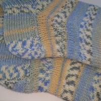 Socken Wollsocken Stricksocken 40/41  blau und creme Bild 8
