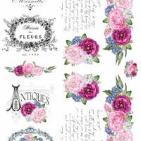 Reispapier - Motiv Strohseide - A4 - Decoupage - Vintage - Shabby - Rosen - pink - rosa - Maison - 19183 Bild 1