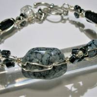 Armband grau schwarz Obsidian von 18 bis 23 cm verstellbar handgemacht silberfarben Geschenk für ihn Bild 2