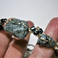 Armband grau schwarz Obsidian von 18 bis 23 cm verstellbar handgemacht silberfarben Geschenk für ihn Bild 3