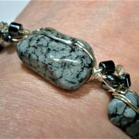 Armband grau schwarz Obsidian von 18 bis 23 cm verstellbar handgemacht silberfarben Geschenk für ihn Bild 4
