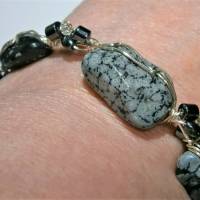 Armband grau schwarz Obsidian von 18 bis 23 cm verstellbar handgemacht silberfarben Geschenk für ihn Bild 6