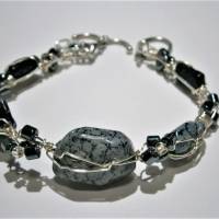 Armband grau schwarz Obsidian von 18 bis 23 cm verstellbar handgemacht silberfarben Geschenk für ihn Bild 7