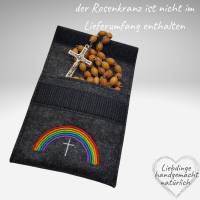 Filztäschchen Rosenkranz NAME REGENBOGEN Kreuz personalisierbar Rosenkranztasche Wollfilz . Bild 3